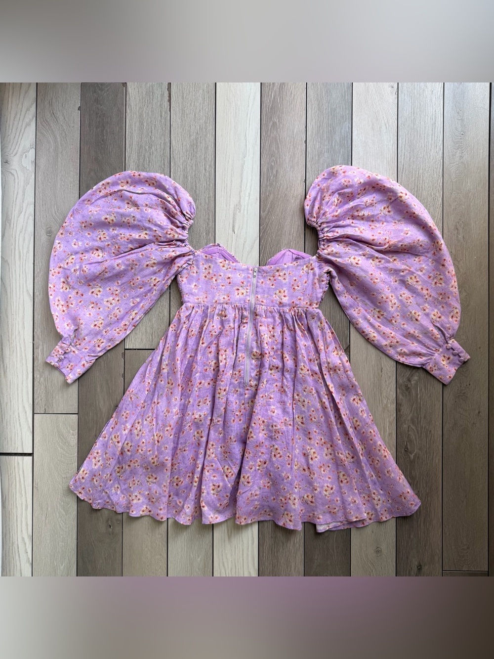Bardot Lavender Puff Sleeve Floral Mini Dress - Picture 12 of 12